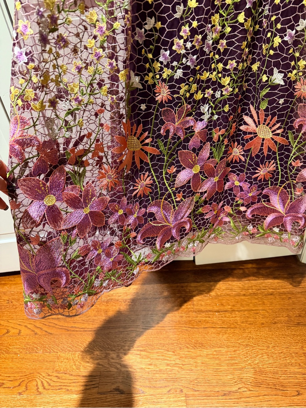 Marchesa Notte Floral Embroidered Purple Strapless Dress - Picture 5 of 7